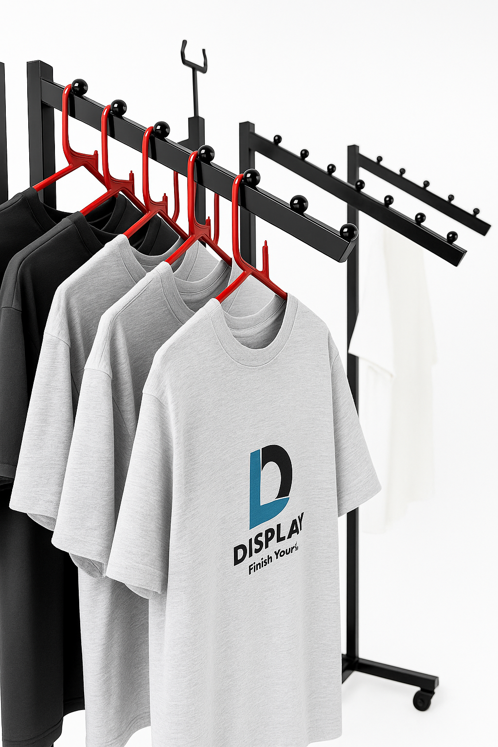 Heavy Duty 6-Way Waterfall Arm Clothing Rail – Adjustable Black Retail Display Stand  with Castors & Brakes
