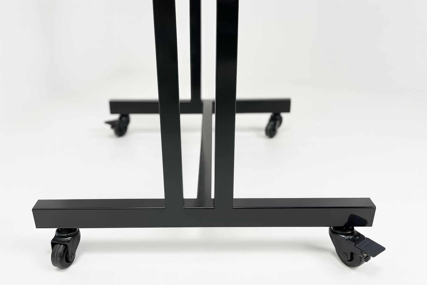 Heavy Duty 4-Way Step Arm Clothing Display Rail Stand –  Adjustable Black Retail Display Stand  with Castors & Brakes