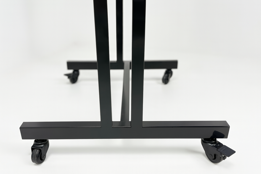 Heavy Duty 4-Way Step Arm Clothing Display Rail Stand –  Adjustable Black Retail Display Stand  with Castors & Brakes