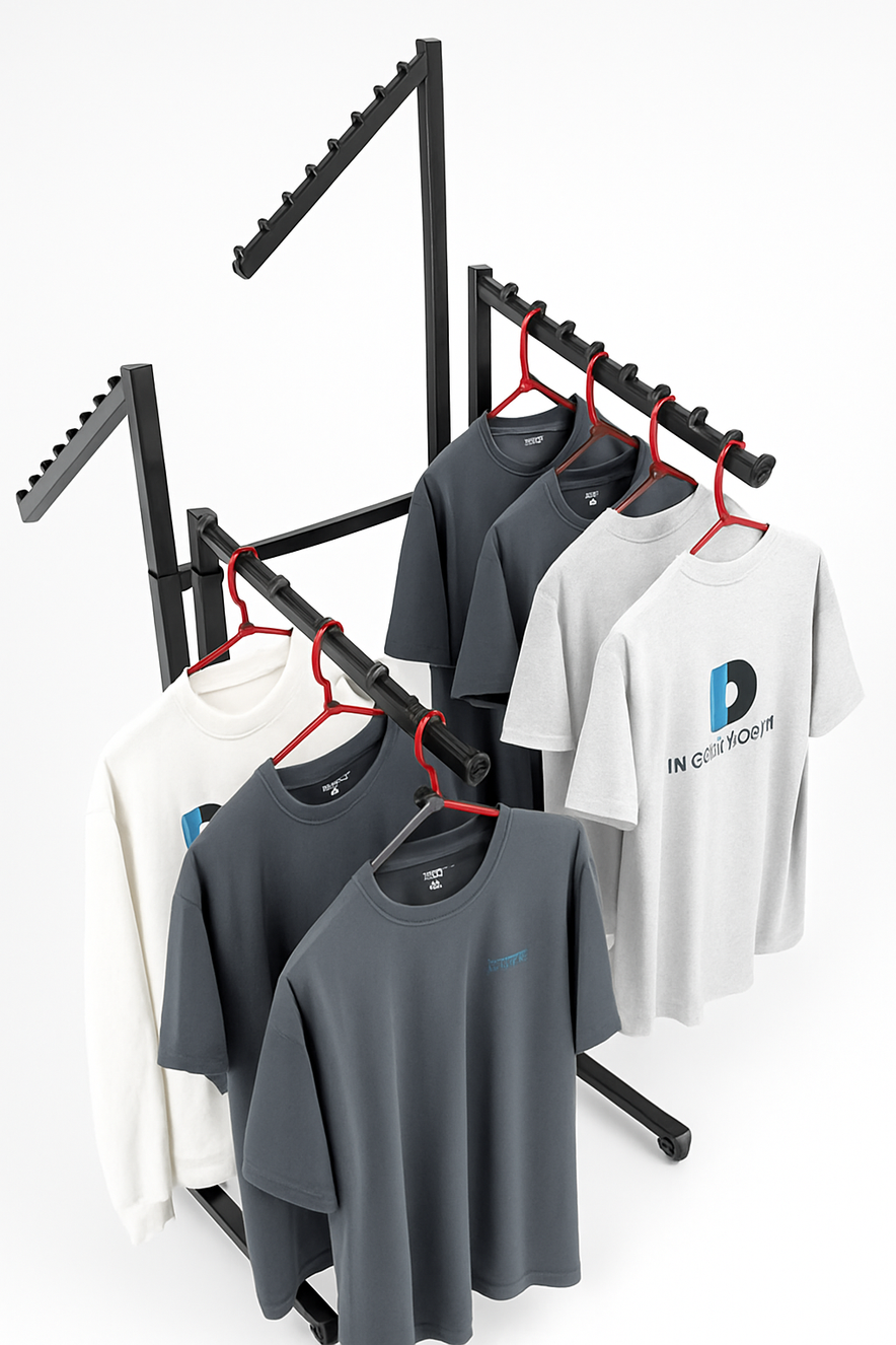 Heavy Duty 4-Way Waterfall Arm Clothing Rail – Adjustable Black Retail Display Stand  with Castors & Brakes