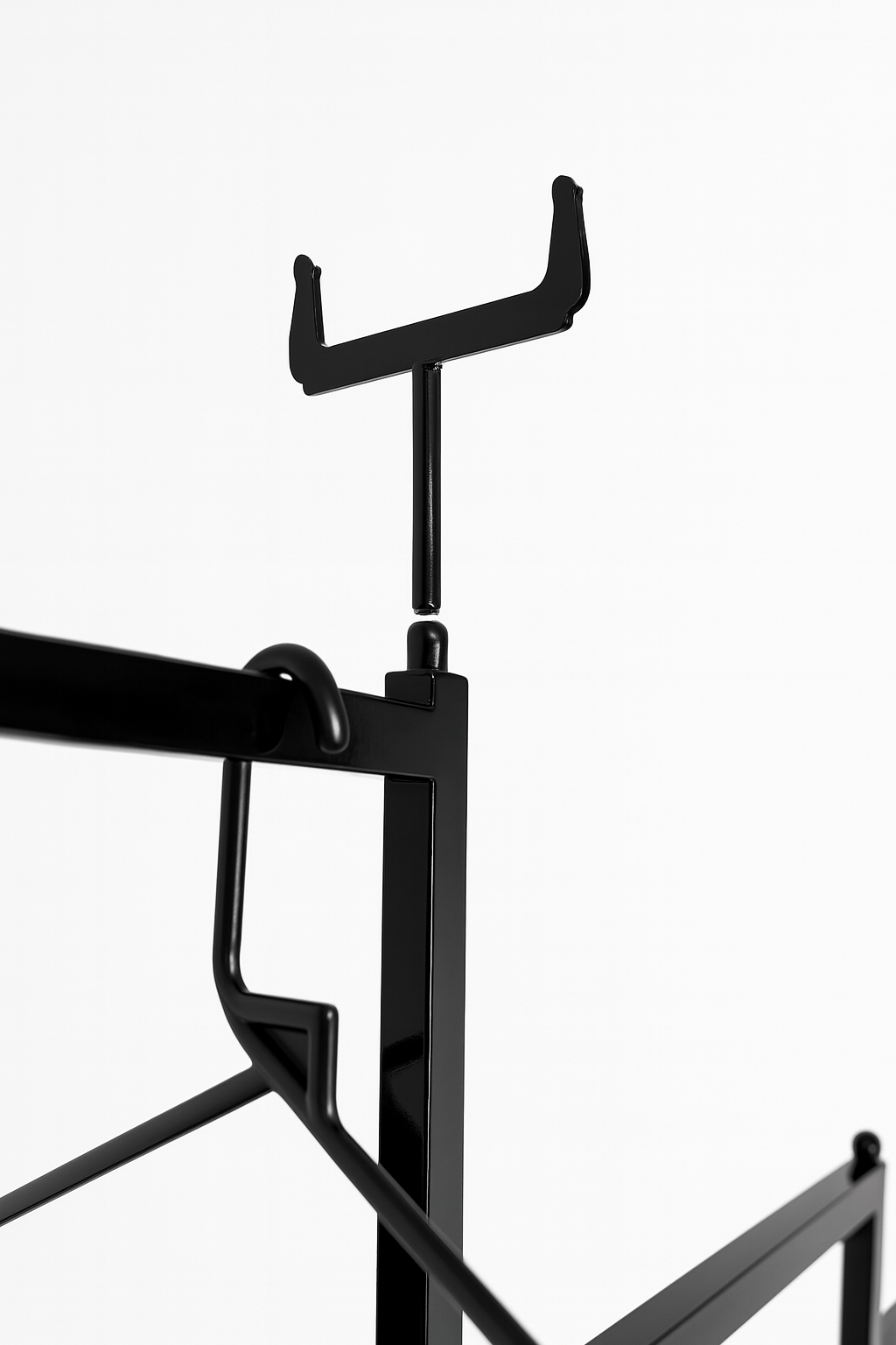 Heavy Duty 4-Way Step Arm Clothing Display Rail Stand –  Adjustable Black Retail Display Stand  with Castors & Brakes