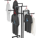 Heavy Duty 4-Way Step Arm Clothing Display Rail Stand –  Adjustable Black Retail Display Stand  with Castors & Brakes
