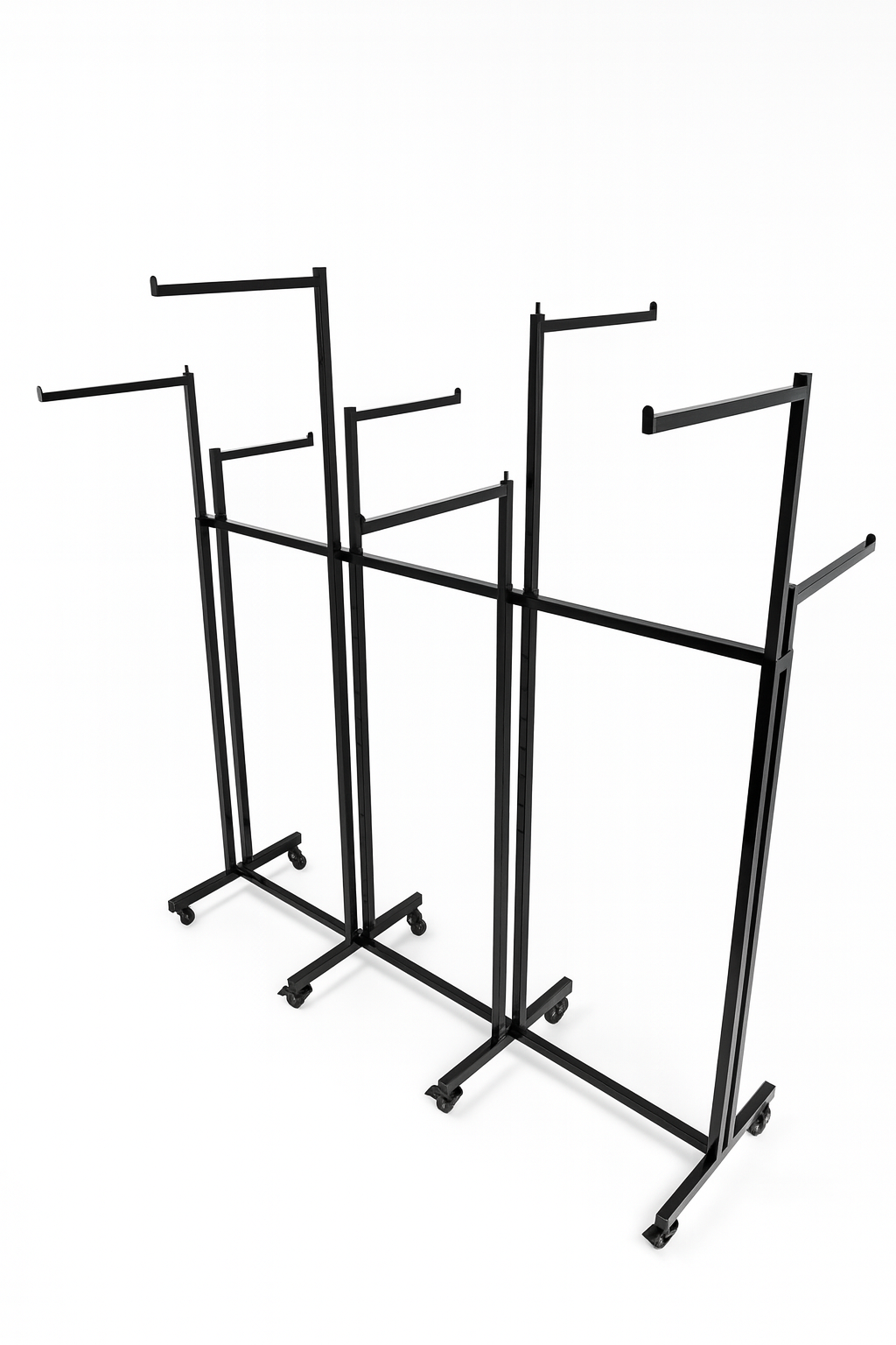 Heavy Duty 8-Way Straight Arm Clothing Rail – Adjustable Black Retail Display Stand  with Castors & Brakes