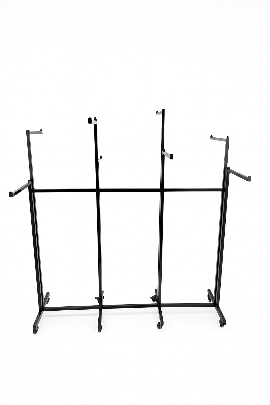 Heavy Duty 8-Way Straight Arm Clothing Rail – Adjustable Black Retail Display Stand  with Castors & Brakes