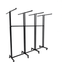 Heavy Duty 8-Way Straight Arm Clothing Rail – Adjustable Black Retail Display Stand  with Castors & Brakes