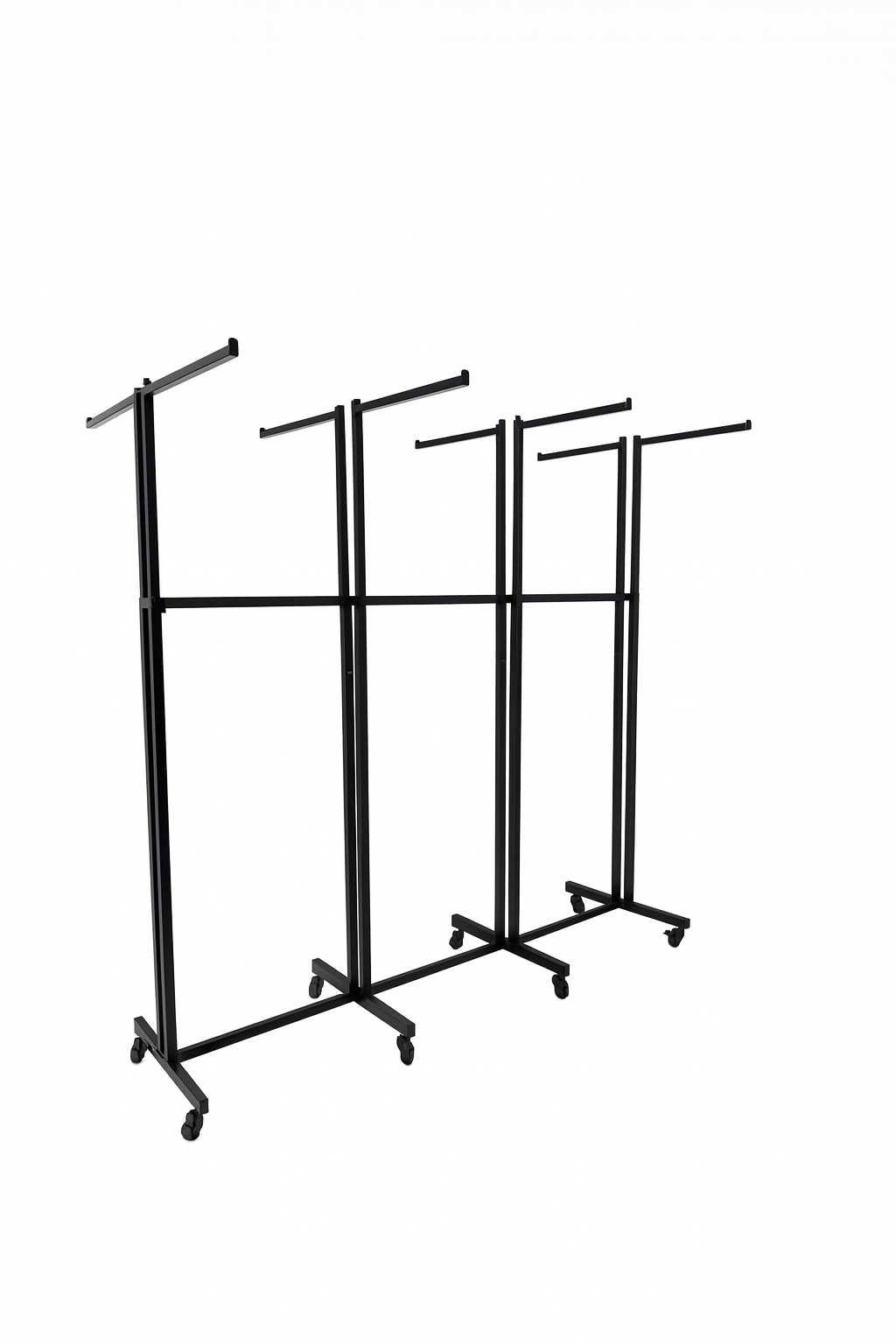 Heavy Duty 8-Way Straight Arm Clothing Rail – Adjustable Black Retail Display Stand  with Castors & Brakes