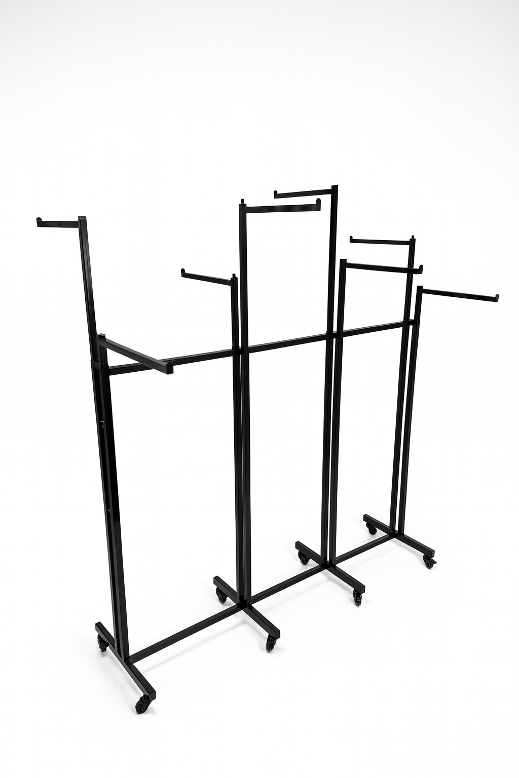 Heavy Duty 8-Way Straight Arm Clothing Rail – Adjustable Black Retail Display Stand  with Castors & Brakes