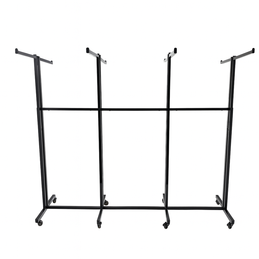 Heavy Duty 8-Way Straight Arm Clothing Rail – Adjustable Black Retail Display Stand  with Castors & Brakes