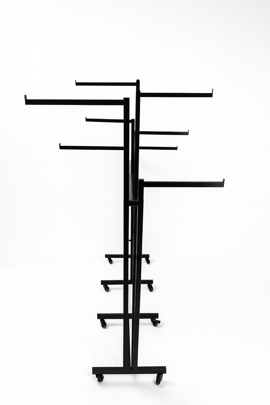 Heavy Duty 8-Way Straight Arm Clothing Rail – Adjustable Black Retail Display Stand  with Castors & Brakes