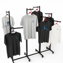 Heavy Duty 8-Way Straight Arm Clothing Rail – Adjustable Black Retail Display Stand  with Castors & Brakes
