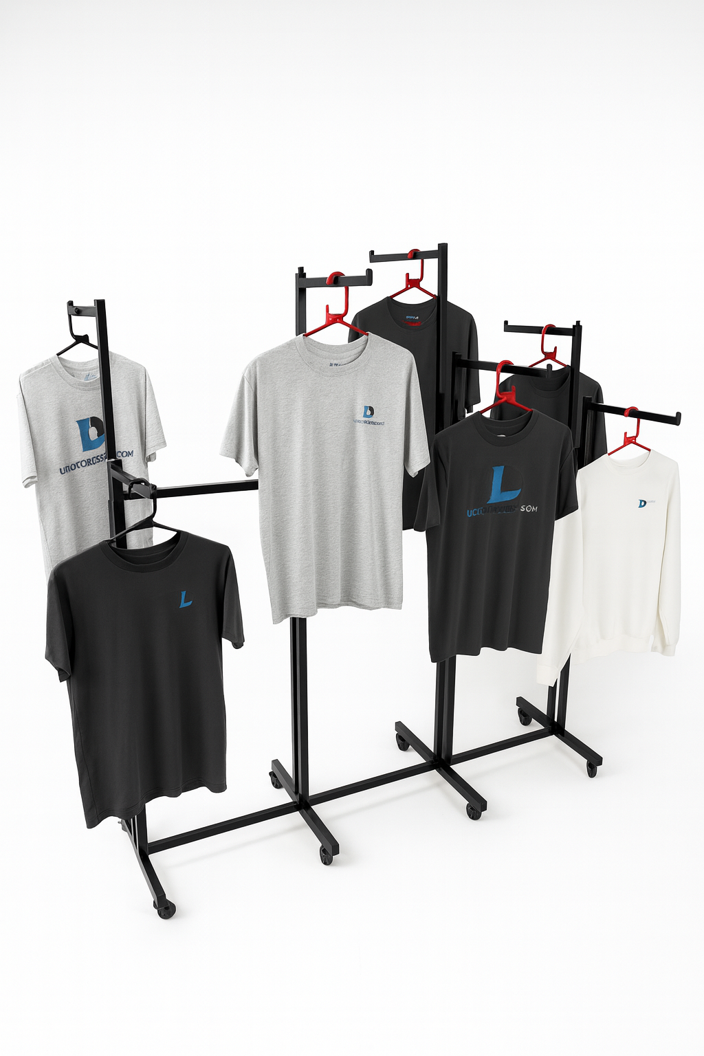 Heavy Duty 8-Way Straight Arm Clothing Rail – Adjustable Black Retail Display Stand  with Castors & Brakes