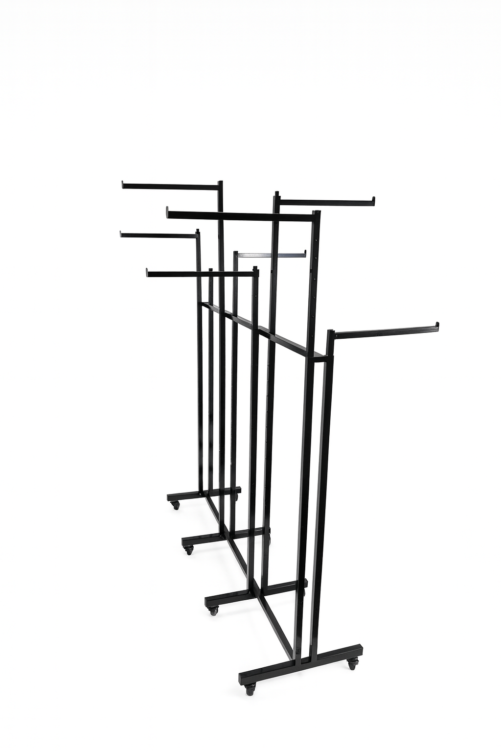 Heavy Duty 8-Way Straight Arm Clothing Rail – Adjustable Black Retail Display Stand  with Castors & Brakes