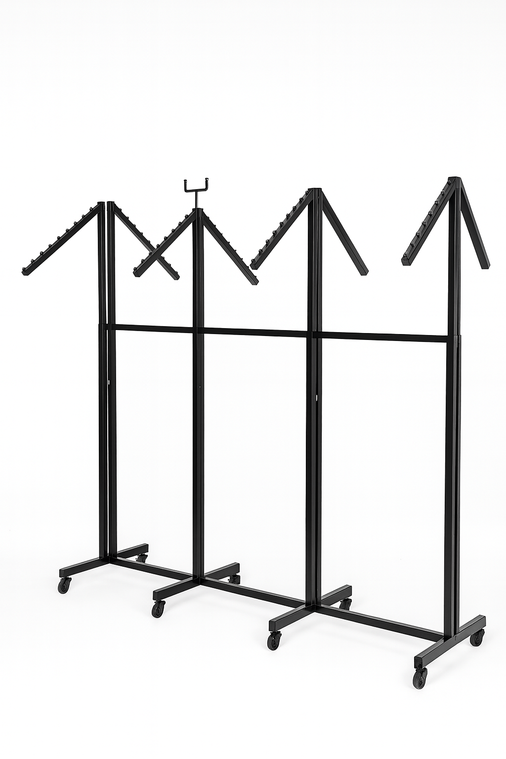 Heavy Duty 8-Way Waterfall Arm Clothing Rail - Adjustable Black Retail Display Stand  with Castors & Brakes