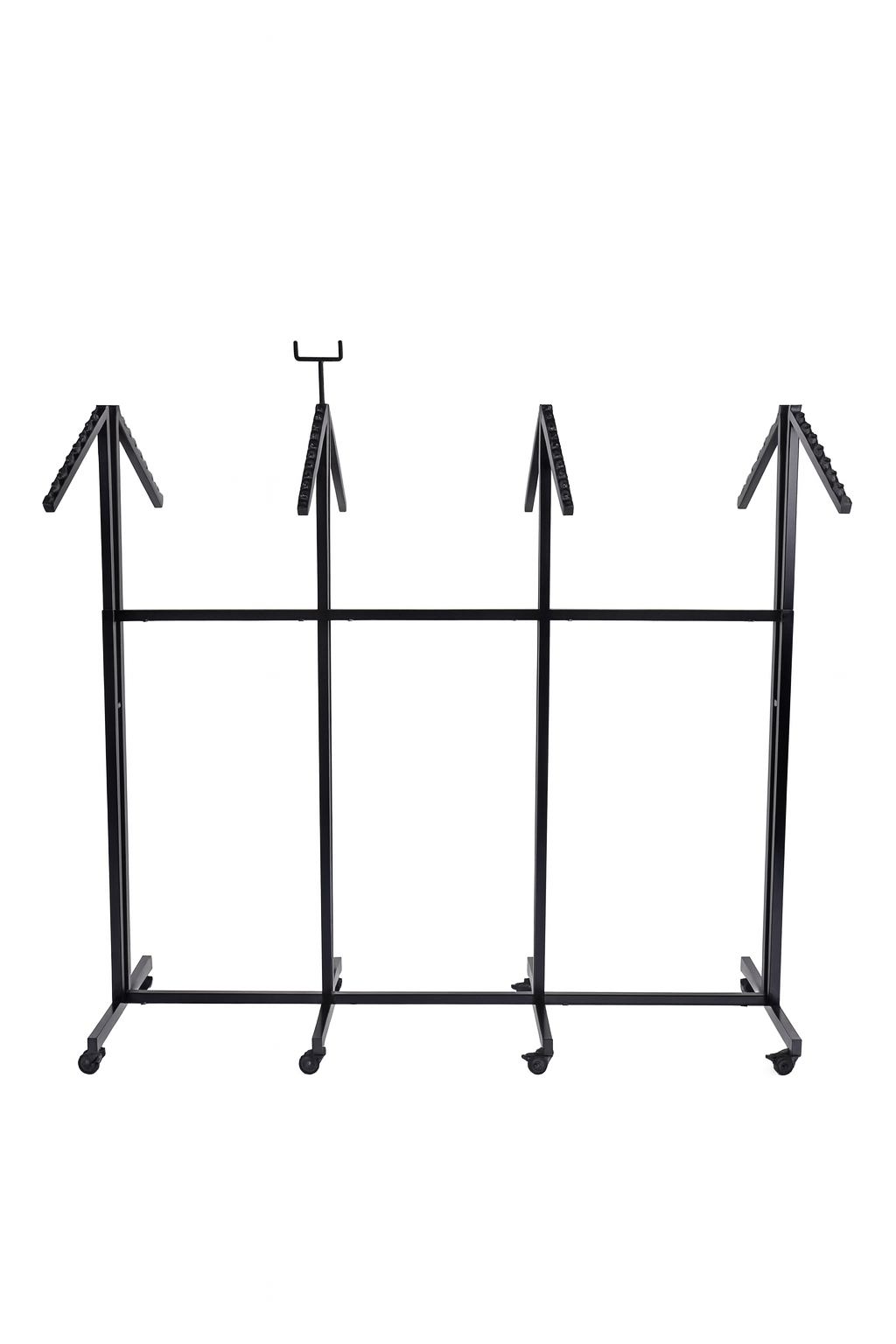 Heavy Duty 8-Way Waterfall Arm Clothing Rail - Adjustable Black Retail Display Stand  with Castors & Brakes