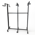 Heavy Duty 6-Way Step Arm Clothing Rail – Adjustable Black Retail Display Stand  with Castors & Brakes