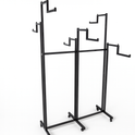 Heavy Duty 6-Way Step Arm Clothing Rail – Adjustable Black Retail Display Stand  with Castors & Brakes