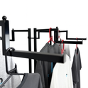 Heavy Duty 6-Way Step Arm Clothing Rail – Adjustable Black Retail Display Stand  with Castors & Brakes