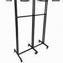 Heavy Duty 6-Way Step Arm Clothing Rail – Adjustable Black Retail Display Stand  with Castors & Brakes