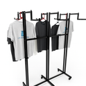 Heavy Duty 6-Way Step Arm Clothing Rail – Adjustable Black Retail Display Stand  with Castors & Brakes