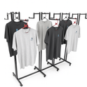 Heavy Duty 8-Way Step Arm Clothing Rail – Adjustable Black Retail Display Stand  with Castors & Brakes