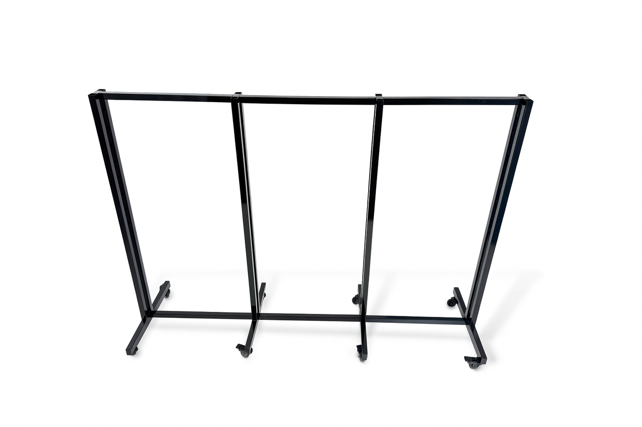 Heavy Duty 8-Way Step Arm Clothing Rail – Adjustable Black Retail Display Stand  with Castors & Brakes