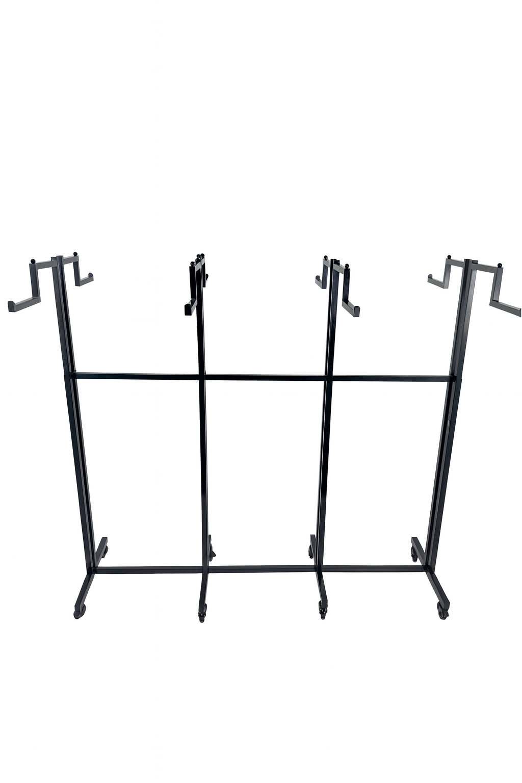 Heavy Duty 8-Way Step Arm Clothing Rail – Adjustable Black Retail Display Stand  with Castors & Brakes