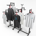 Heavy Duty 8-Way Step Arm Clothing Rail – Adjustable Black Retail Display Stand  with Castors & Brakes