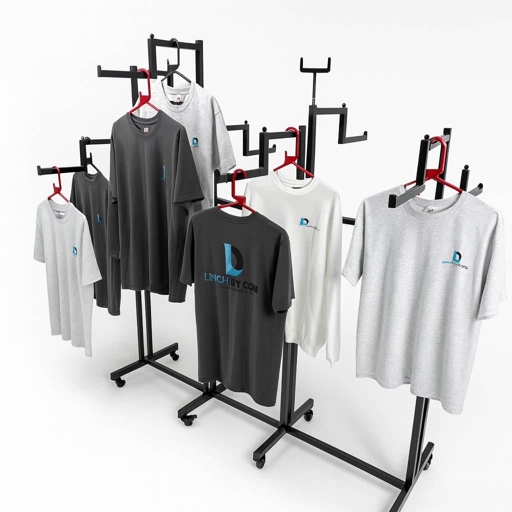 Heavy Duty 8-Way Step Arm Clothing Rail – Adjustable Black Retail Display Stand  with Castors & Brakes
