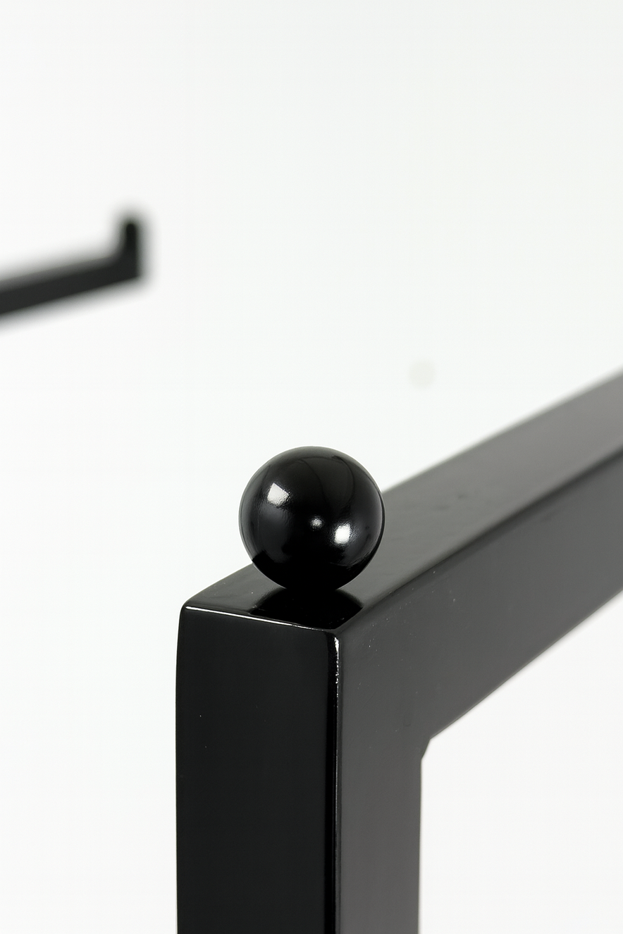 Heavy Duty 2-Way Step Arm Clothing Rail – Adjustable Black Retail Display Stand  with Castors & Brakes