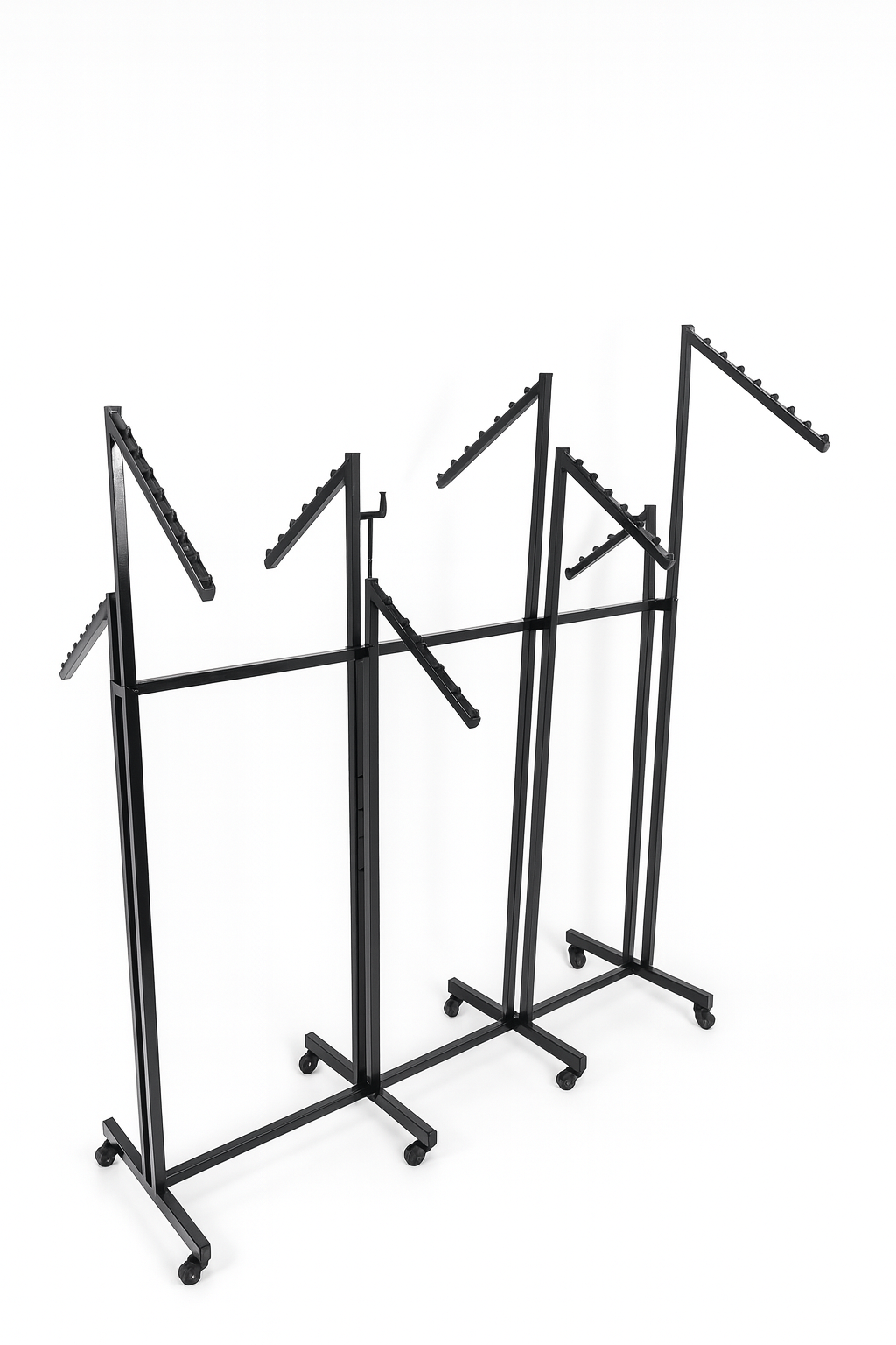 Heavy Duty 8-Way Waterfall Arm Clothing Rail - Adjustable Black Retail Display Stand  with Castors & Brakes