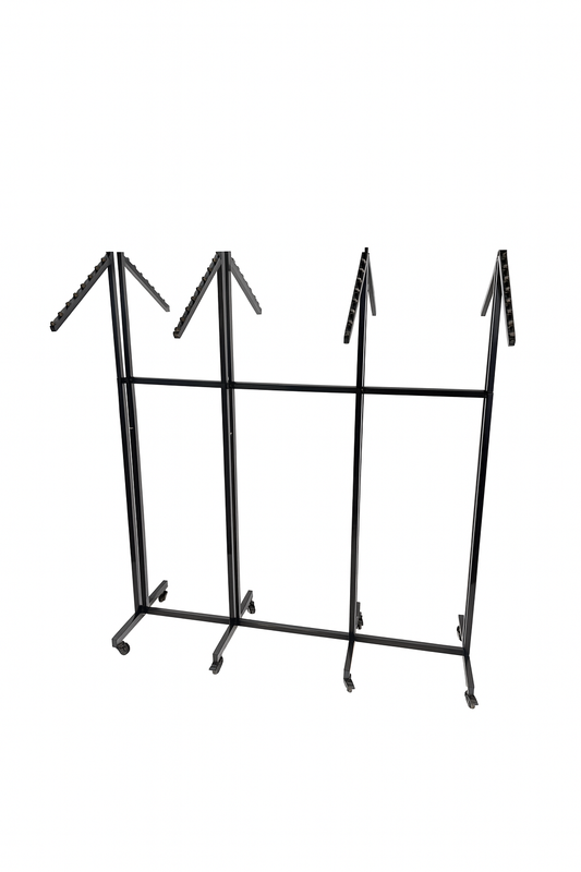 Heavy Duty 8-Way Waterfall Arm Clothing Rail - Adjustable Black Retail Display Stand  with Castors & Brakes