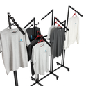 Heavy Duty 8-Way Waterfall Arm Clothing Rail - Adjustable Black Retail Display Stand  with Castors & Brakes