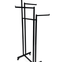 Heavy Duty 4-Way Straight Arm Clothing Rail – Adjustable Black Retail Display Stand  with Castors & Brakes