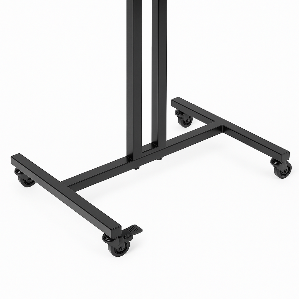 Heavy Duty 2-Way Sloping Arm Clothing Rail – Adjustable Black Retail Display Stand  with Castors & Brakes