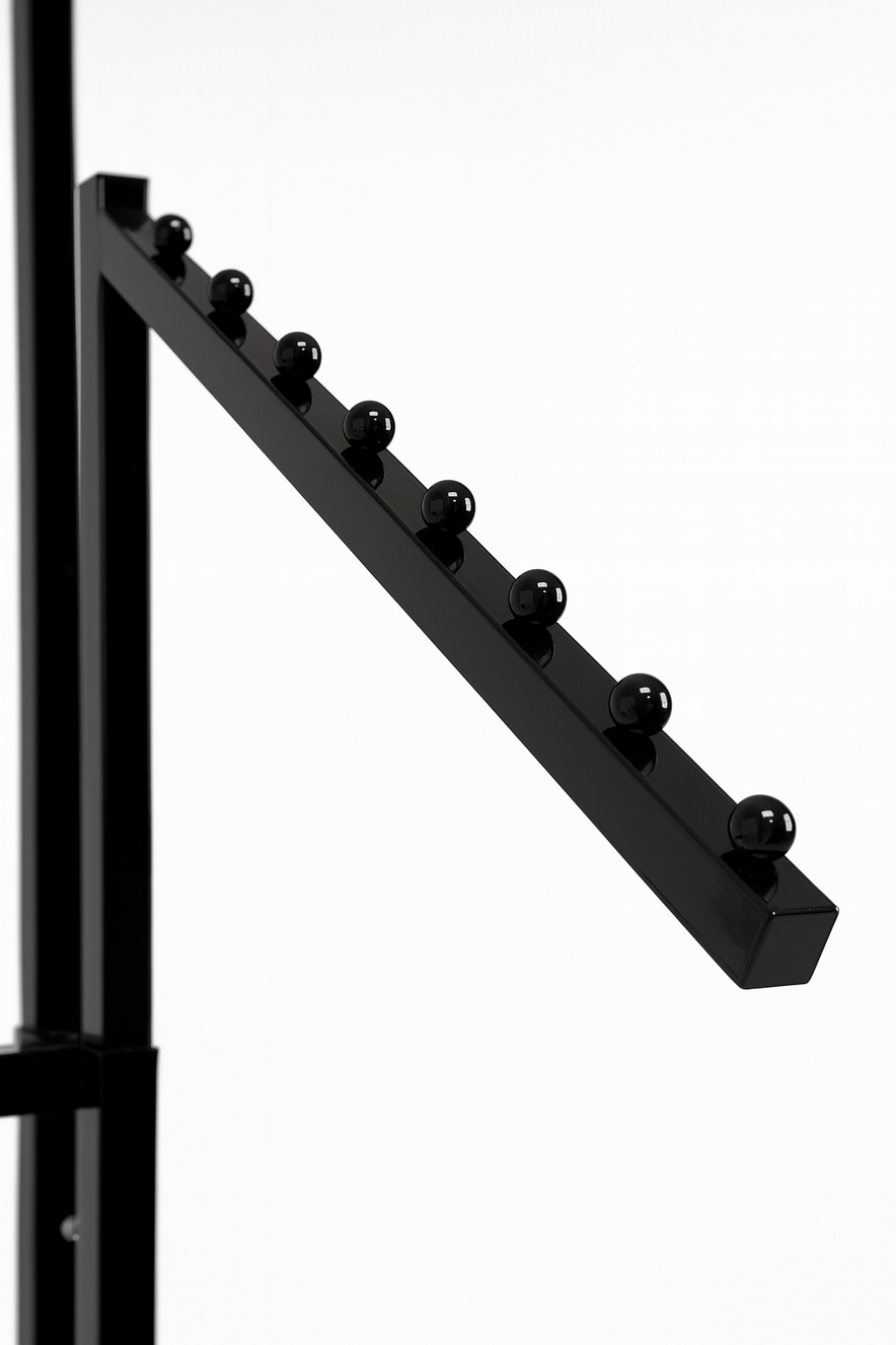Heavy Duty 4-Way Waterfall Arm Clothing Rail – Adjustable Black Retail Display Stand  with Castors & Brakes