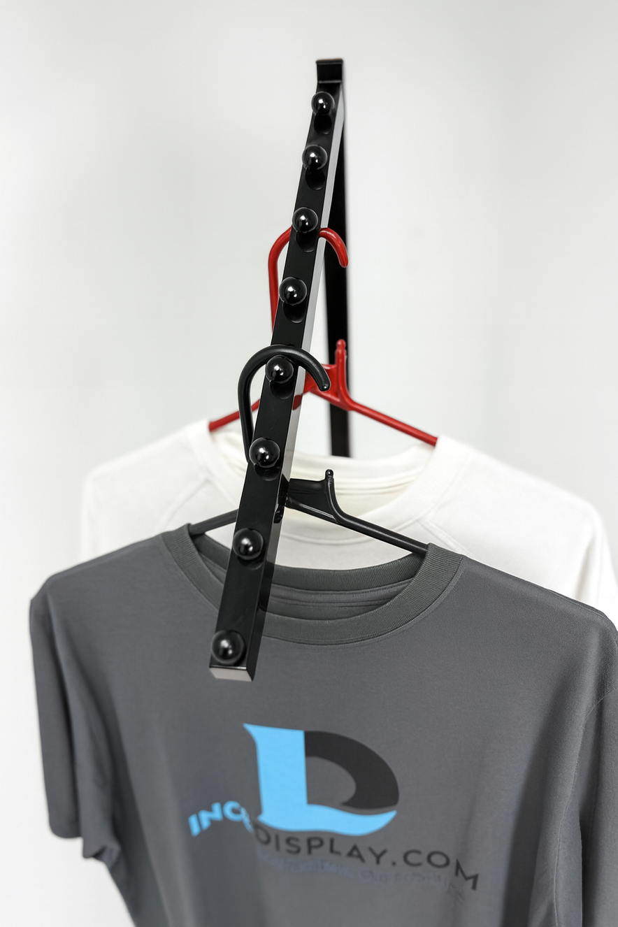 Heavy Duty 4-Way Waterfall Arm Clothing Rail – Adjustable Black Retail Display Stand  with Castors & Brakes