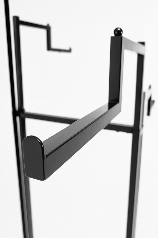 Heavy Duty 4-Way Step Arm Clothing Display Rail Stand –  Adjustable Black Retail Display Stand  with Castors & Brakes