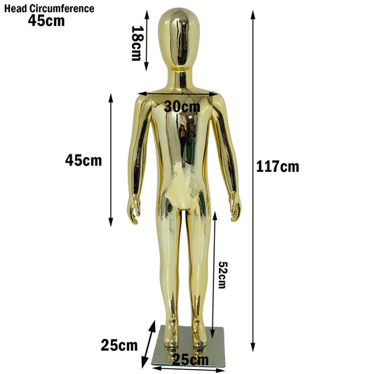 Gold Child Mannequin: Eco-Friendly Design with Rotatable Arms for Retail Displays