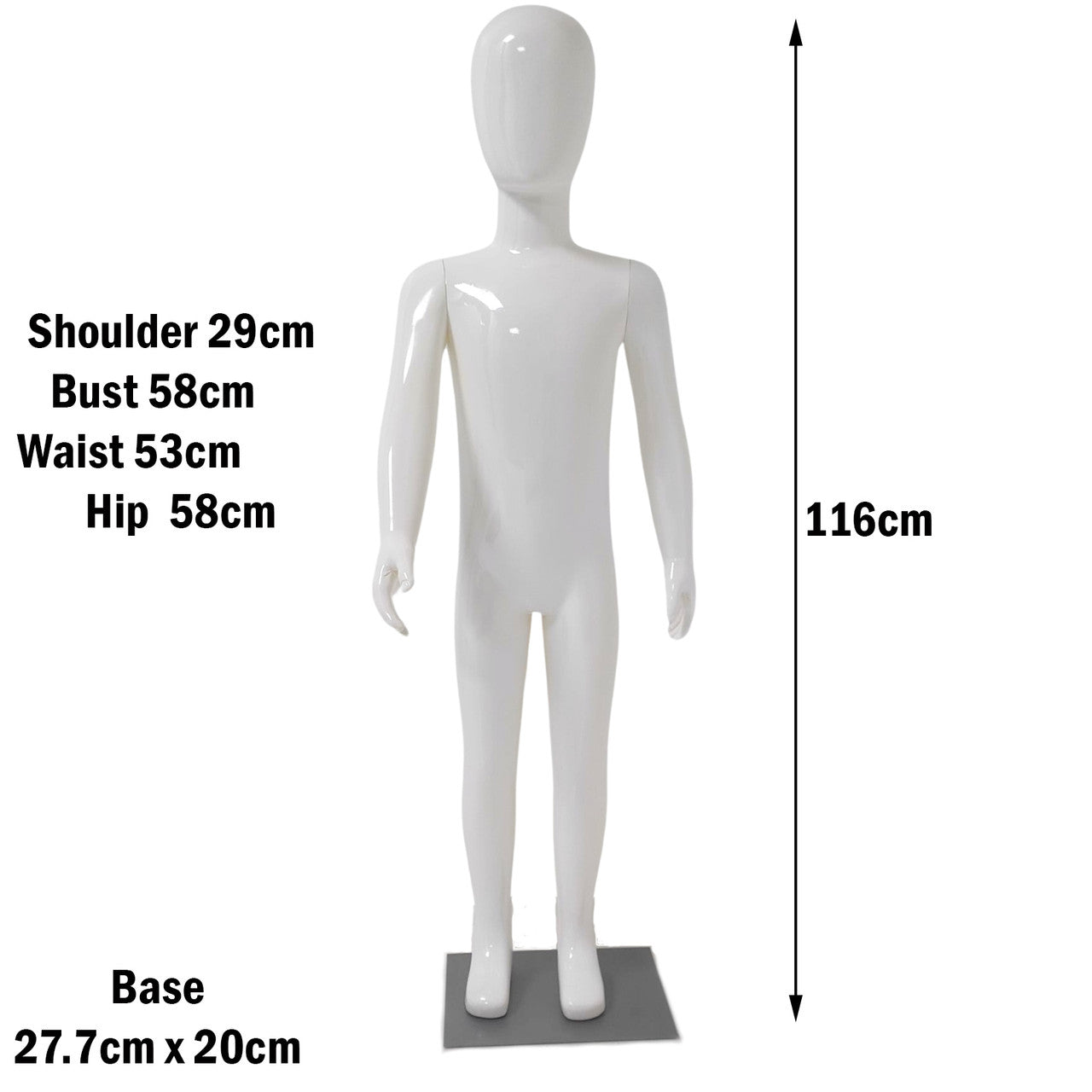 Childs Plastic Egg Head Display Mannequin – Glossy White-116cm