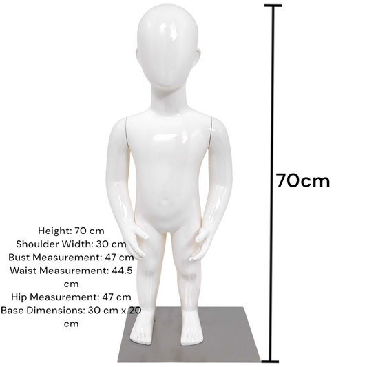 Child Plastic Egg Head Display Mannequin – Glossy White-70cm