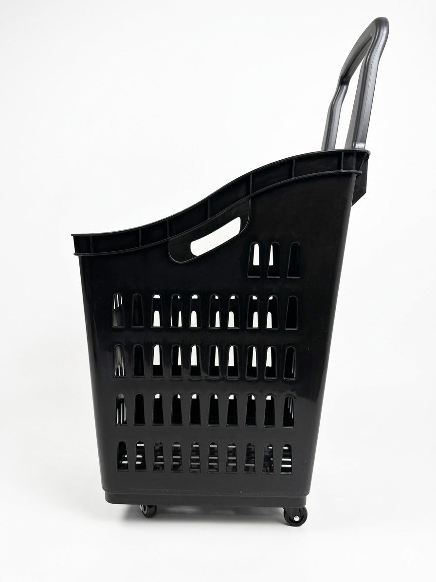 68L Shopping Basket with Wheels & Extendable Handle Plastic Rolling Retail Basket 5 Colours