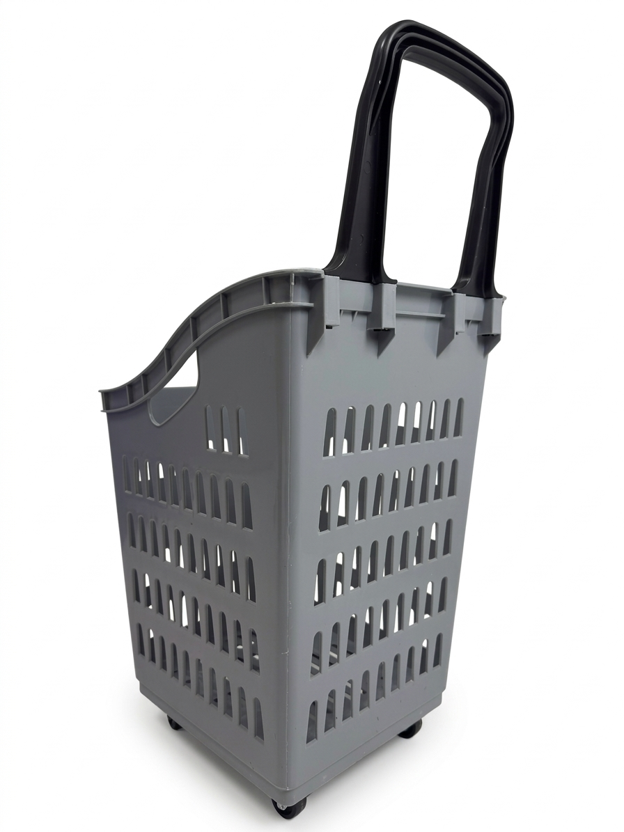 68L Shopping Basket with Wheels & Extendable Handle Plastic Rolling Retail Basket 5 Colours