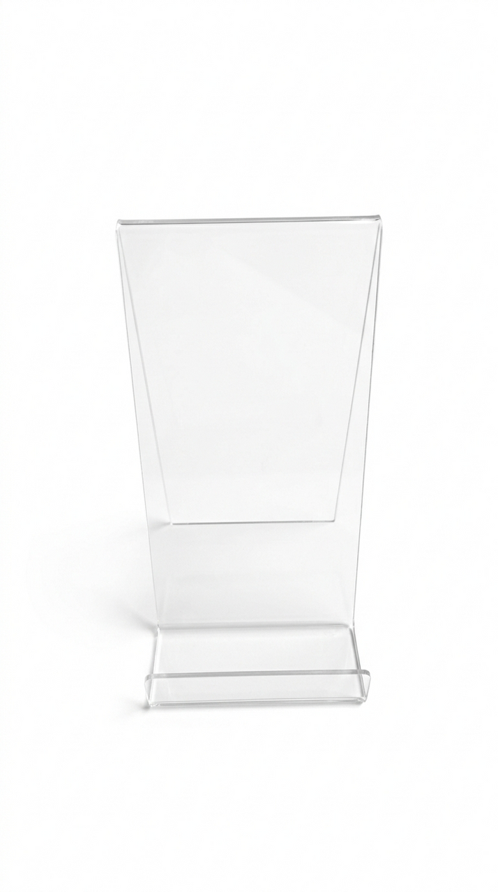 Clear Acrylic Book Display Stand / Easel with Lip – 75mm Wide – Brochure, Menu & Postcard Holder