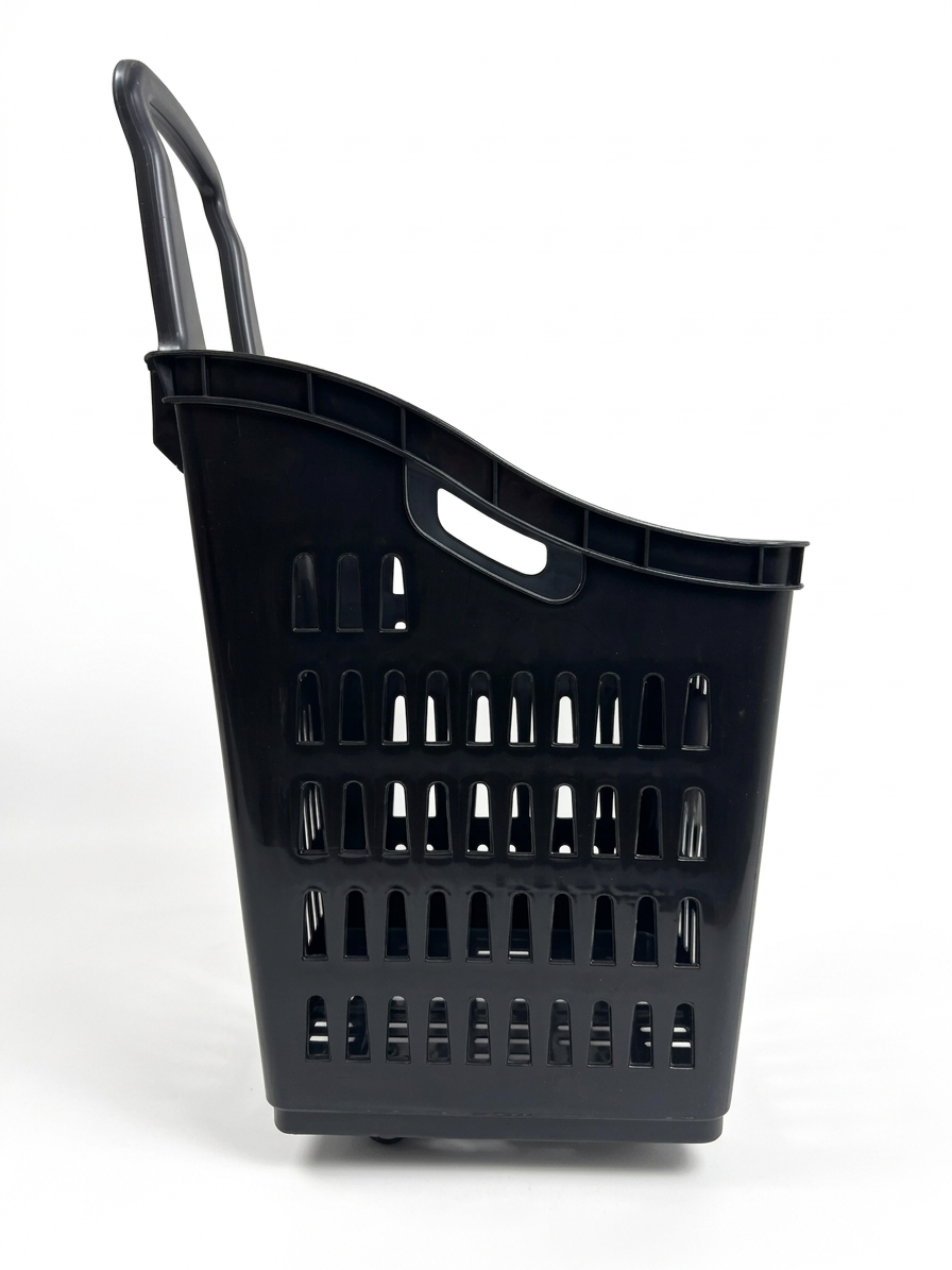 68L Shopping Basket with Wheels & Extendable Handle Plastic Rolling Retail Basket 5 Colours