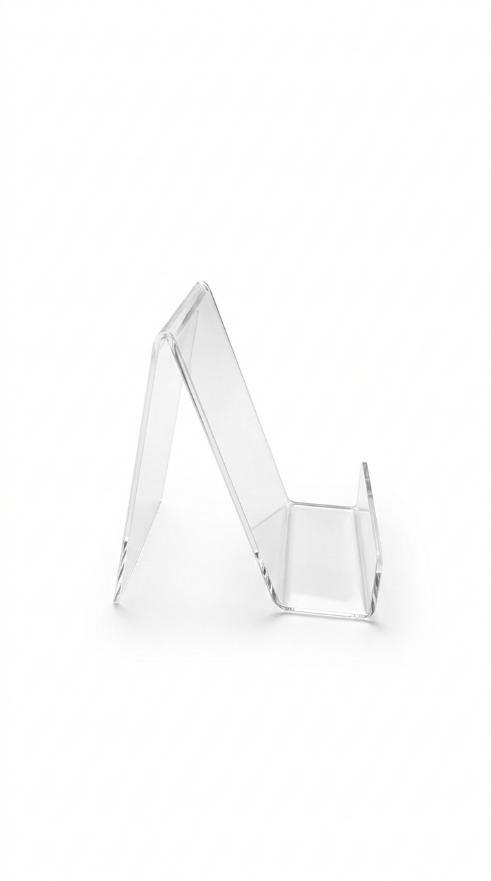Clear Acrylic Book Display Stand / Easel with Lip – 75mm Wide – Brochure, Menu & Postcard Holder