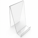 Clear Acrylic Book Display Stand / Easel with Lip – 75mm Wide – Brochure, Menu & Postcard Holder