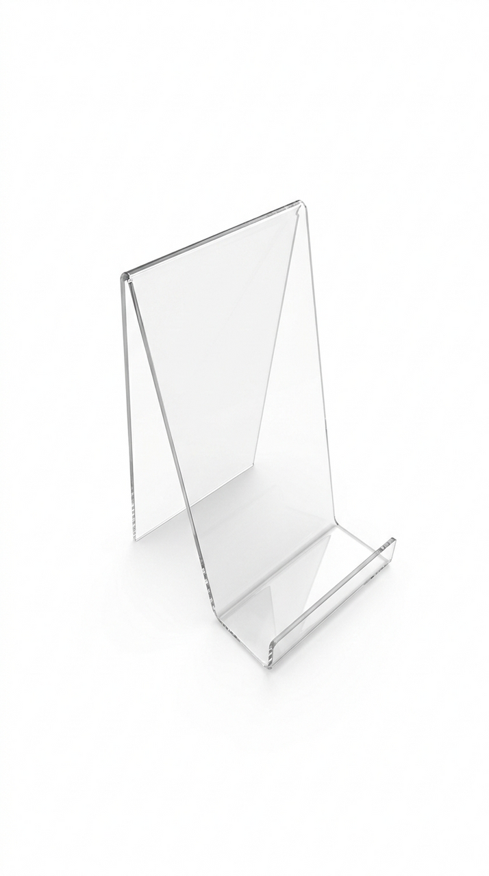 Clear Acrylic Book Display Stand / Easel with Lip – 75mm Wide – Brochure, Menu & Postcard Holder