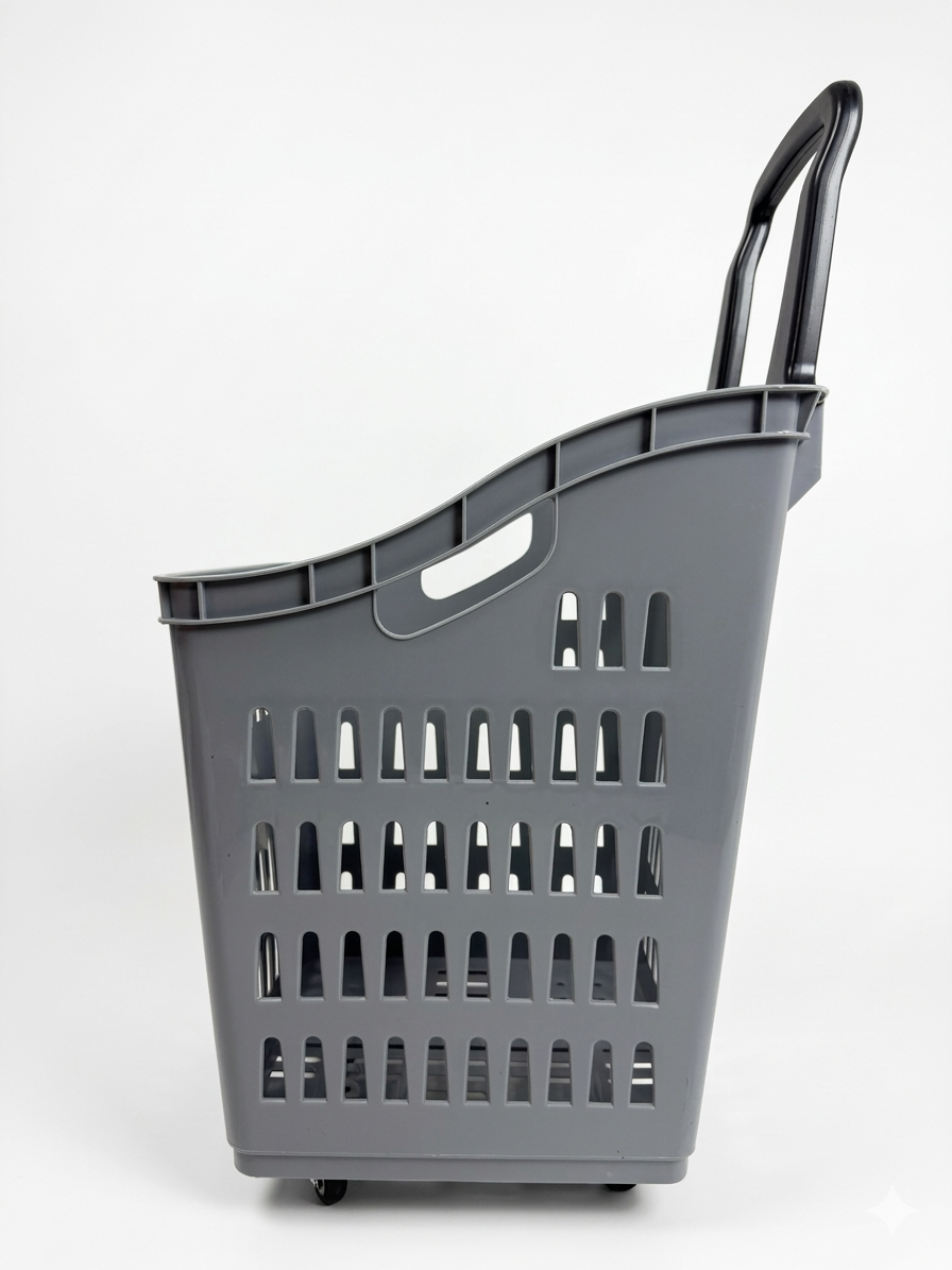 68L Shopping Basket with Wheels & Extendable Handle Plastic Rolling Retail Basket 5 Colours