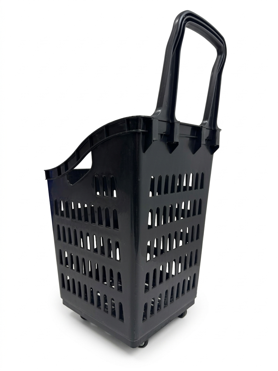 68L Shopping Basket with Wheels & Extendable Handle Plastic Rolling Retail Basket 5 Colours