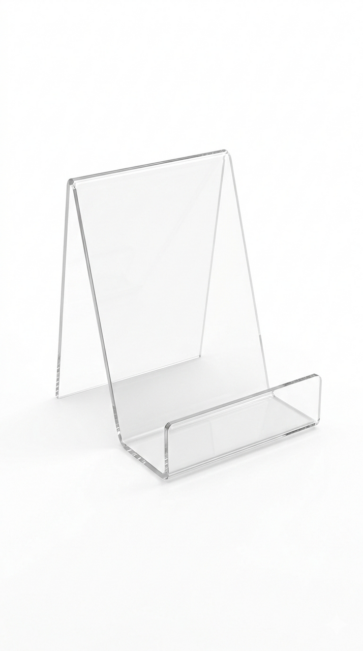 Clear Acrylic Book Display Stand / Easel with Lip – 75mm Wide – Brochure, Menu & Postcard Holder